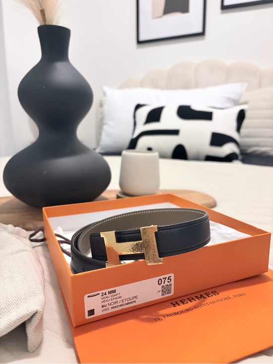 Hermes Accessories - Hermes Black/Etope 24mm Leather Belt with Rosegold Constance Martlelee H Buckle